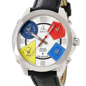 ジェイコブ JACOB&CO ファイブタイムゾーン JC-1D ギョウシェ シルバー GMT デイト メンズ 腕時計クオーツ マルチカラー 【中古】