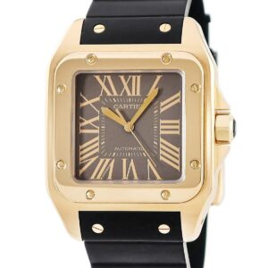 カルティエ Cartier サントス 100 LM 2007年限定モデル W20127Y1 K18PG無垢 ブラウン ローマン スクエア メンズ 腕時計自動巻き ブラウン 【中古】