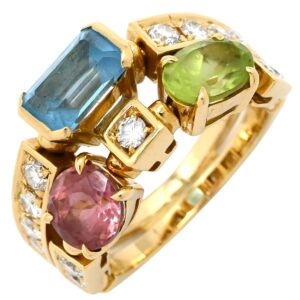 ブルガリ BVLGARI リング 指輪 アレグラリング イエローゴールド×ブルー×ピンク×グリーン BVLGARI 750 K18YG 18K 18金 マルチカラーストーン ダイヤ 9号 【中古】