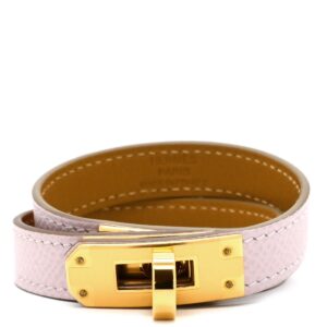 エルメス HERMES ブレスレット ケリードゥブルトゥール ヴォーエプソン GP モーヴペール T2 ゴールド金具 2重 2連 レザーブレス W刻印(2024年製) 【箱】 【中古】