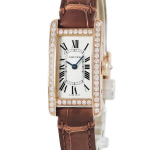 カルティエ Cartier タンク アメリカン SM WJTA0002 K18PG無垢 純正ダイヤ ギョウシェ ローマン 角型 レディース 腕時計クオーツ シルバー 【中古】