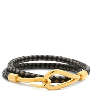エルメス HERMES チョーカー ジャンボ レザー メタル ブラック×グレー シルバー金具 二連ブレスレット 編み込み 【箱】 【中古】