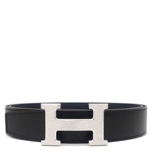 エルメス HERMES ベルト コンスタンスH ＃95 ボックスカーフ トゴ ブラック×ブルーニュイ #95 マットシルバー金具 新品 未使用 Hバックル ベルトバックル キット W 【中古】未使用保管品