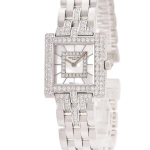 パテックフィリップ PATEK PHILIPPE ゴンドーロ 4874/2G-010 K18WG無垢 純正ダイヤ シェル スクエア レディース 腕時計クオーツ シルバー 【中古】