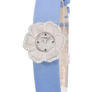 シャネル CHANEL カメリア H1190 メーカーOH済 K18WG無垢 純正ダイヤ&ブラックダイヤ 花 レディース 腕時計クオーツ シルバー 【中古】