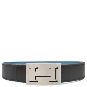 エルメス Hermes ベルト Hベルト ラッキーメタル ボックスカーフ トゴ ブラック×ブルージーン #85 シルバー金具 Hモチーフバックル 黒 青 リバーシブル □K刻印 【箱】 【中古】