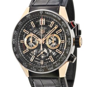 タグホイヤー TAG Heuer カレラ ホイヤー02 クロノグラフ CBG2A50.FC6450 K18RG×SS デイト スモセコ スケルトン メンズ 腕時計自動巻き ブラック 【中古】