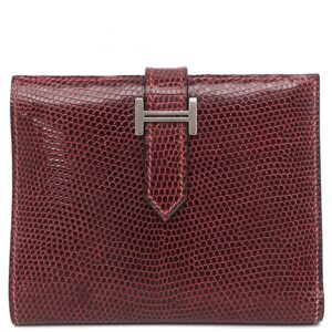 エルメス HERMES 二つ折り財布 ベアンコンパクト リザード ルージュアッシュ シルバー金具 赤 □H刻印 【中古】