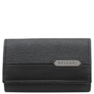 ブルガリ BVLGARI キーケース セルペンティ スカリエ マン レザー ブラック シルバー金具 6連 6本 キーリング付き 黒 【中古】