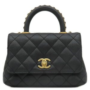 シャネル CHANEL 2WAYバッグ トップハンドル ミニ フラップ バッグ レザー キャビアスキン ブラック ゴールド金具 ココハンドル 黒 ショルダーバッグ AS2215 ランダムシリアル 【保存袋】 【中古】