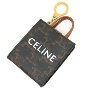 セリーヌ CELINE バッグチャーム マイクロ バーティカル カバ キャンバス トリオンフキャンバス タン ゴールド金具 茶 白ロゴ トリオンフ カバンモチーフ 10I492CZ1 【中古】