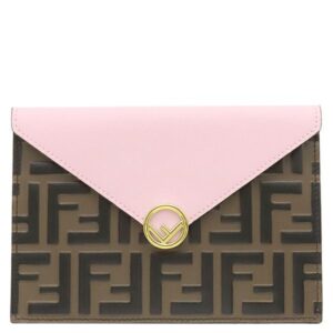 フェンディ FENDI ポーチ バスタ ミディアム レザー ピンク×ブラウン 茶 ズッカ柄 FF フラットポーチ 8N0151 【保存袋】 【中古】