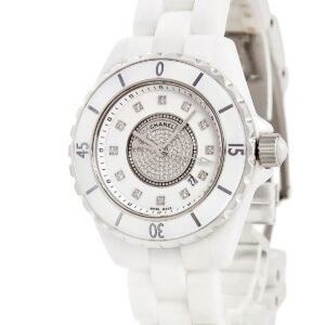 シャネル CHANEL J12 33mm H2123 純正ダイヤ ホワイト セラミック デイト 逆回転防止ベゼル レディース 腕時計クオーツ ホワイト 【中古】