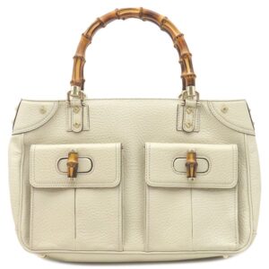 グッチ GUCCI ハンドバッグ バンブー ハンドバッグ レザー バンブー アイボリー ゴールド金具 スタッズ Wポケット 137381 【中古】