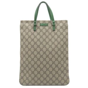 グッチ GUCCI トートバッグ GGスプリーム GGスプリームキャンバス レザー エボニー×グリーン シルバー金具 茶 緑 ハンドバッグ 117551 【中古】