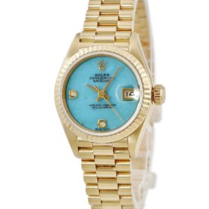 ロレックス ROLEX デイトジャスト 69178BR N番 K18YG無垢 純正ダイヤ ブルージェダイト 翡翠 レディース 腕時計自動巻き ブルー 【中古】