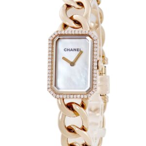シャネル CHANEL プルミエール Lサイズ H4412 K18PG無垢 純正ダイヤ 白 シェル チェーンブレス スクエア レディース 腕時計クオーツ ホワイト 【中古】