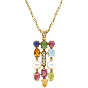 ブルガリ BVLGARI ネックレス アレグラ マルチカラー イエローゴールド×マルチカラー BVLGARI パール ダイヤ ペンダント 18K 750YG 【中古】