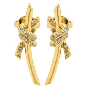 ティファニー Tiffany & Co ピアス ダイヤモンドピアス イエローゴールド T&Co. Au750 18K 18金 リボン 結び目デザイン 【中古】中古美品
