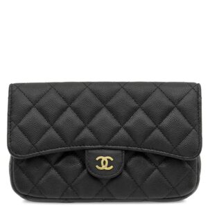 シャネル CHANEL ショルダーバッグ フラップ フォンケース レザー キャビアスキン ブラック ゴールド金具 チェーンウォレット AP2096 ランダムシリアル 【箱】 【中古】