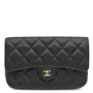 シャネル CHANEL ショルダーバッグ フラップ フォンケース レザー キャビアスキン ブラック ゴールド金具 チェーンウォレット AP2096 ランダムシリアル 【箱】 【中古】