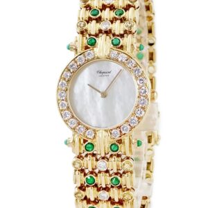ショパール CHOPARD クラシック 10/5635 メーカーOH済 K18YG無垢 純正ダイヤ&エメラルド シェル レディース 腕時計クオーツ ホワイト 【中古】中古美品