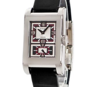 ロレックス ROLEX チェリーニ プリンス 5443/9 OH済 D番 K18WG無垢 角型 ブラック シルバー スモールセコンド メンズ 腕時計手巻き ブラック 【中古】中古美品