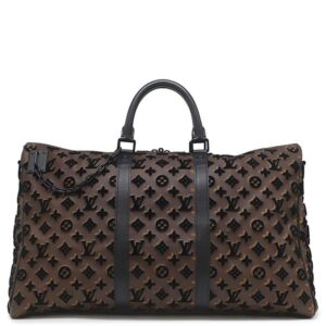 【★3％OFFクーポン】ルイヴィトン LOUIS VUITTON ボストンバッグ キーポル トリアングル 50 モノグラムキャンバス エンブロイダリー モノグラム×ブラック ブラック金具 ネームタグ欠品 M45046 RFID 【保存袋】 【中古】中古美品