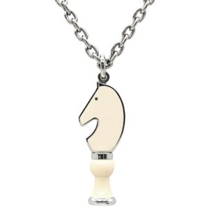 エルメス HERMES ネックレス カヴァリエ メタル ラッカー ホワイト×シルバー 白 チェス コマ ナイト 馬モチーフ 【中古】中古美品