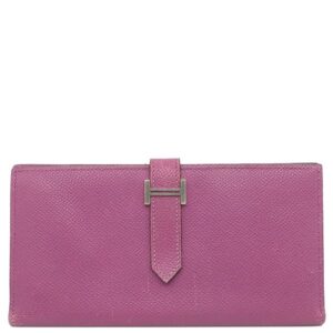 エルメス HERMES 長財布 ベアンスフレ ヴォーエプソン シクラメン シルバー金具 紫 □J 【中古】中古品